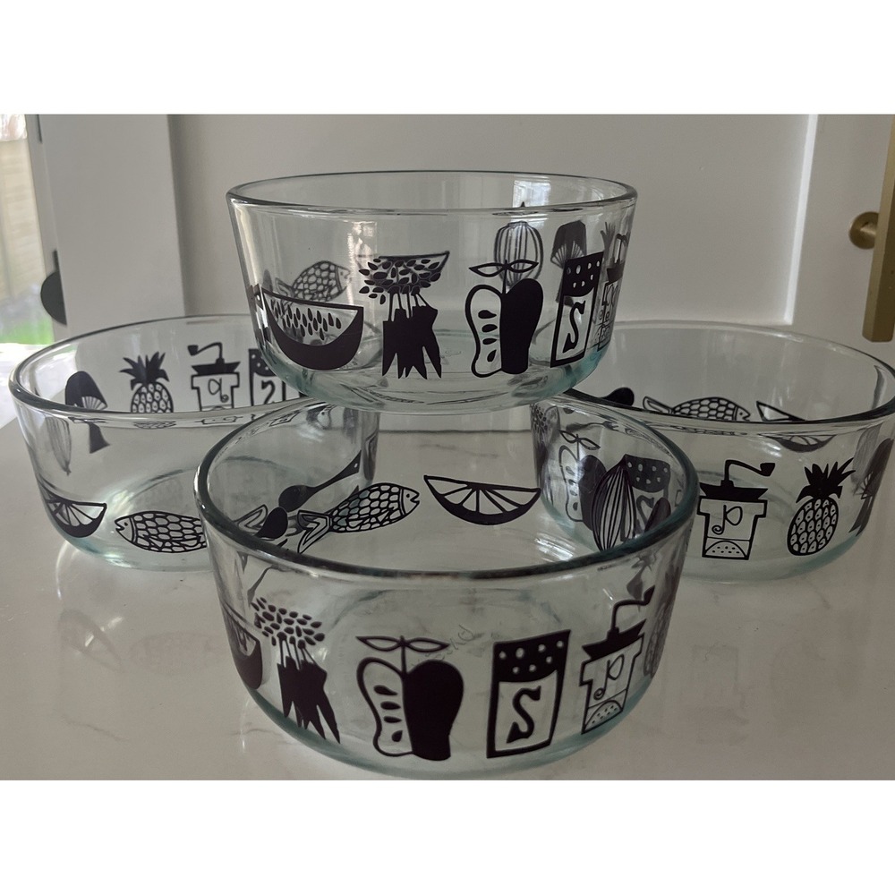 Set Of 4 Pyrex 7201 1 Qt Clear Glass Storage Bowl Purple Kitchen Design No Lid